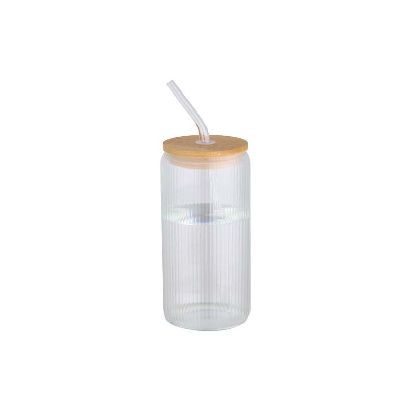 Frasco de vidro borossilicato de parede única de 500 ml com tampa de bambu "Mirage"