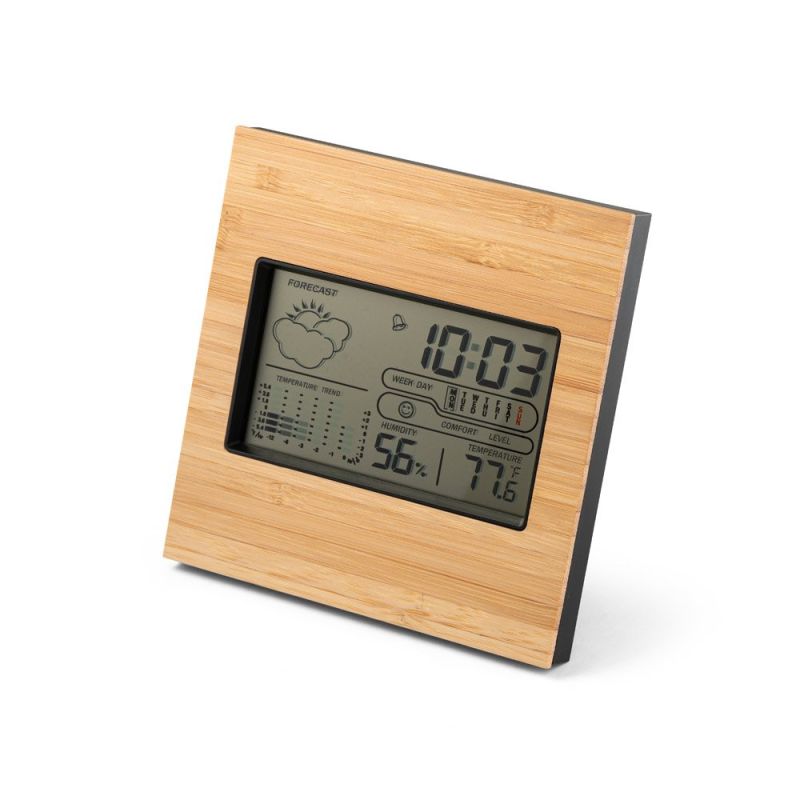 BROMLEY Estação meteorológica de secretária com ecrã LCD em ABS e bambu
