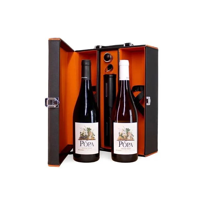 Conjunto de Vinhos Pôpa Contos das Terra em Mala Presente com Acessórios
