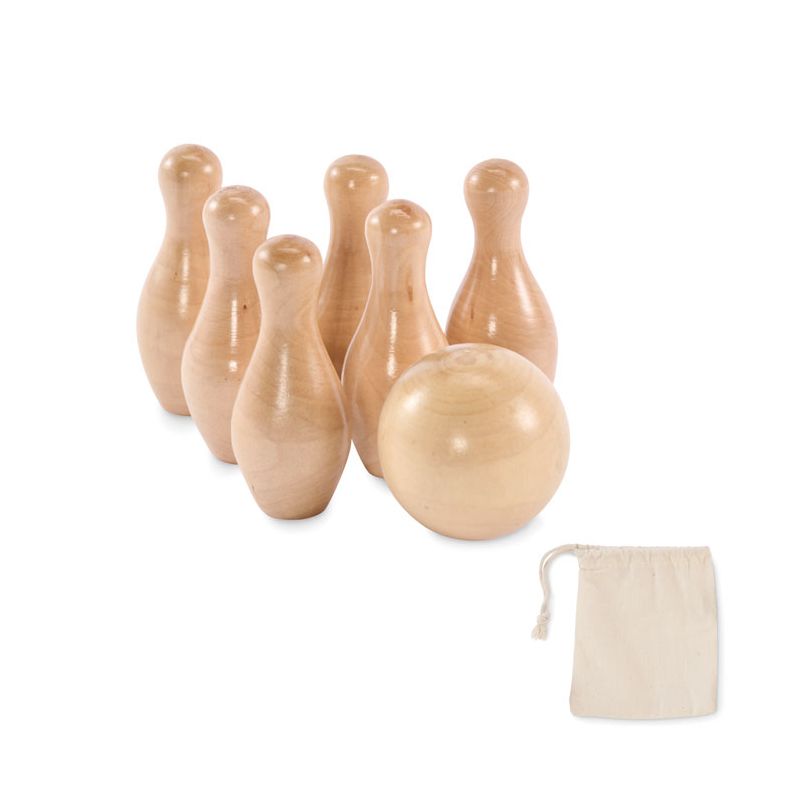Minijogo de bowling em madeira