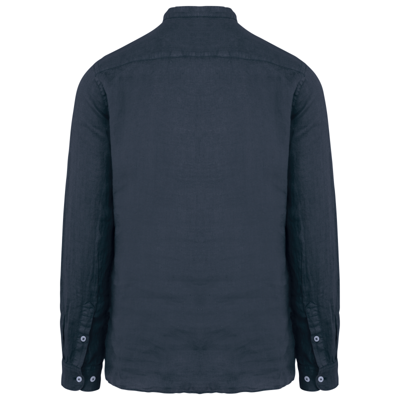 Camisa com gola à padre com aspecto lavado em linho de homem