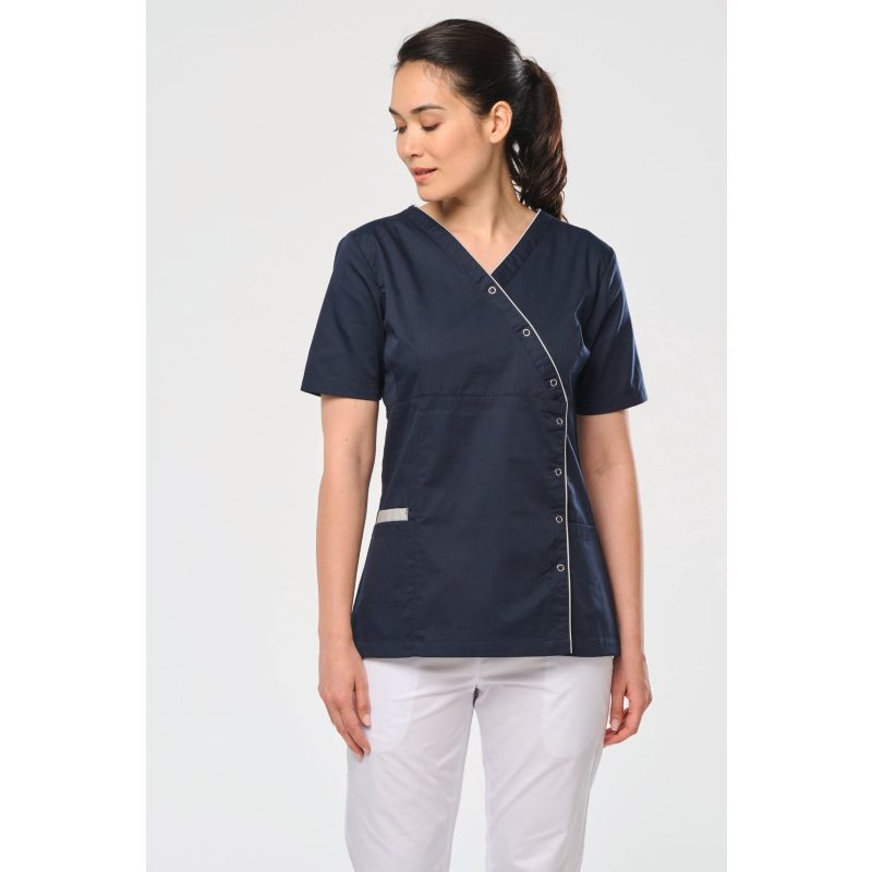 Bata poliéster/algodão com molas de pressão de senhora